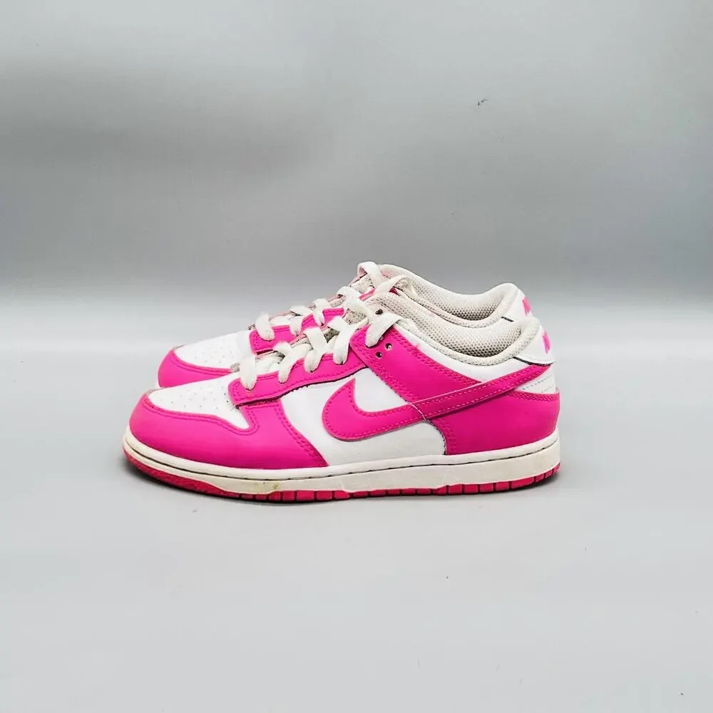 Nike Shoes Youth 3 Pink White Leather Dunk Low GS Retro Athletic Walking Sneaker